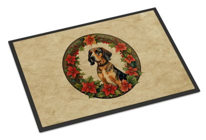 American English Coonhound Christmas Flowers Doormat Front Door Mat Indoor Outdoor Rugs for Entryway, Non Slip Washable Low Pile, 24H X 36W