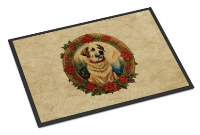 Anatolian Shepherd Dog Christmas Flowers Doormat Front Door Mat Indoor Outdoor Rugs for Entryway, Non Slip Washable Low Pile, 24H X 36W