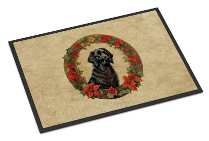 Flat-Coated Retriever Christmas Flowers Doormat Front Door Mat Indoor Outdoor Rugs for Entryway, Non Slip Washable Low Pile, 24H X 36W