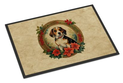 Beagle Christmas Flowers Doormat Front Door Mat Indoor Outdoor Rugs for Entryway, Non Slip Washable Low Pile, 24H X 36W