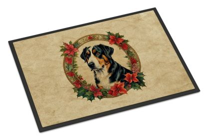 Greater Swiss Mountain Dog Christmas Flowers Doormat Front Door Mat Indoor Outdoor Rugs for Entryway, Non Slip Washable Low Pile, 24H X 36W