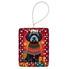 Portuguese Water Dog Holiday Christmas Porcelain Ornament Christmas Tree Hanging Decorations for Home Christmas Holiday, Rectangle, Gift, Multicolor