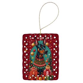 Doberman Pinscher Holiday Christmas Porcelain Ornament Christmas Tree Hanging Decorations for Home Christmas Holiday, Rectangle, Gift, Multicolor