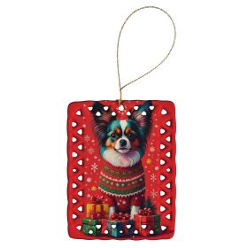 Papillon Holiday Christmas Porcelain Ornament Christmas Tree Hanging Decorations for Home Christmas Holiday, Rectangle, Gift, Multicolor