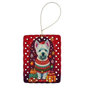 Westie Holiday Christmas Porcelain Ornament Christmas Tree Hanging Decorations for Home Christmas Holiday, Rectangle, Gift, Multicolor