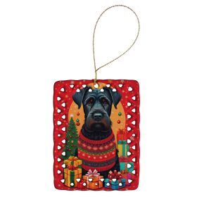 Giant Schnauzer Holiday Christmas Porcelain Ornament Christmas Tree Hanging Decorations for Home Christmas Holiday, Rectangle, Gift, Multicolor