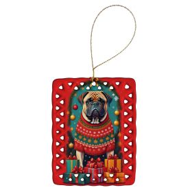 Mastiff Holiday Christmas Porcelain Ornament Christmas Tree Hanging Decorations for Home Christmas Holiday, Rectangle, Gift, Multicolor