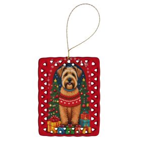 Wheaten Terrier Holiday Christmas Porcelain Ornament Christmas Tree Hanging Decorations for Home Christmas Holiday, Rectangle, Gift, Multicolor