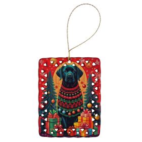 Labrador Retriever Holiday Christmas Porcelain Ornament Christmas Tree Hanging Decorations for Home Christmas Holiday, Rectangle, Gift, Multicolor