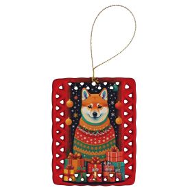 Shiba Inu Holiday Christmas Porcelain Ornament Christmas Tree Hanging Decorations for Home Christmas Holiday, Rectangle, Gift, Multicolor