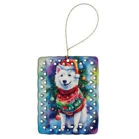 American Eskimo Christmas Porcelain Ornament Christmas Tree Hanging Decorations for Home Christmas Holiday, Rectangle, Gift, Multicolor