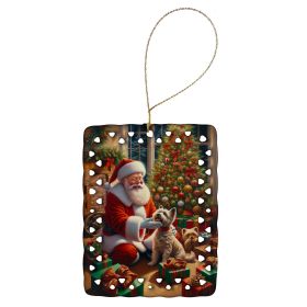 Cairn Terrier and Santa Claus Porcelain Ornament Christmas Tree Hanging Decorations for Home Christmas Holiday, Rectangle, Gift, Multicolor