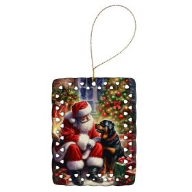 Rottweiler and Santa Claus Porcelain Ornament Christmas Tree Hanging Decorations for Home Christmas Holiday, Rectangle, Gift, Multicolor