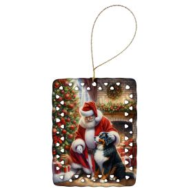 Bernese Mountain Dog and Santa Claus Porcelain Ornament Christmas Tree Hanging Decorations for Home Christmas Holiday, Rectangle, Gift, Multicolor