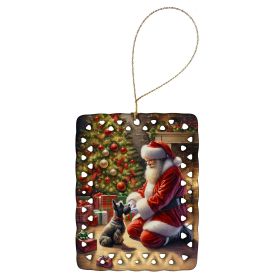 Scottish Terrier and Santa Claus Porcelain Ornament Christmas Tree Hanging Decorations for Home Christmas Holiday, Rectangle, Gift, Multicolor