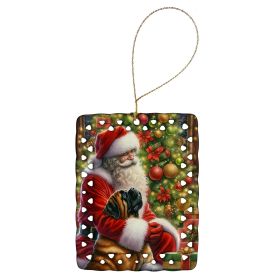 Mastiff and Santa Claus Porcelain Ornament Christmas Tree Hanging Decorations for Home Christmas Holiday, Rectangle, Gift, Multicolor