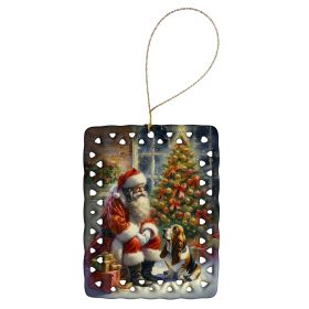 Basset Hound and Santa Claus Porcelain Ornament Christmas Tree Hanging Decorations for Home Christmas Holiday, Rectangle, Gift, Multicolor