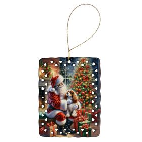 Cavalier Spaniel and Santa Claus Porcelain Ornament Christmas Tree Hanging Decorations for Home Christmas Holiday, Rectangle, Gift, Multicolor