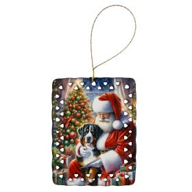 Greater Swiss Mountain Dog and Santa Claus Porcelain Ornament Christmas Tree Hanging Decorations for Home Christmas Holiday, Rectangle, Gift