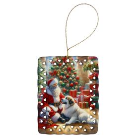 Great Pyrenees and Santa Claus Porcelain Ornament Christmas Tree Hanging Decorations for Home Christmas Holiday, Rectangle, Gift, Multicolor