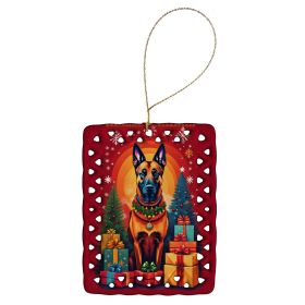 Belgian Malinois Holiday Christmas Porcelain Ornament Christmas Tree Hanging Decorations for Home Christmas Holiday, Rectangle, Gift, Multicolor