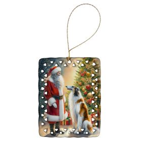 Borzoi and Santa Claus Porcelain Ornament Christmas Tree Hanging Decorations for Home Christmas Holiday, Rectangle, Gift, Multicolor