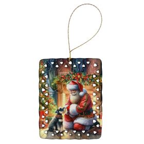 Schnauzer and Santa Claus Porcelain Ornament Christmas Tree Hanging Decorations for Home Christmas Holiday, Rectangle, Gift, Multicolor