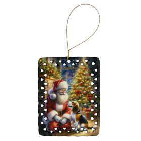 Beagle and Santa Claus Porcelain Ornament Christmas Tree Hanging Decorations for Home Christmas Holiday, Rectangle, Gift, Multicolor