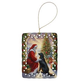 Flat-Coated Retriever and Santa Claus Porcelain Ornament Christmas Tree Hanging Decorations for Home Christmas Holiday, Rectangle, Gift, Multicolor