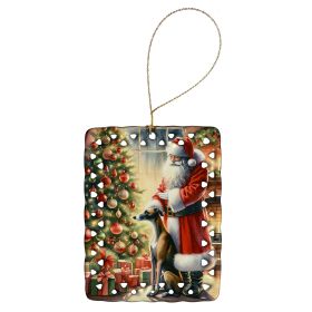 Greyhound and Santa Claus Porcelain Ornament Christmas Tree Hanging Decorations for Home Christmas Holiday, Rectangle, Gift, Multicolor