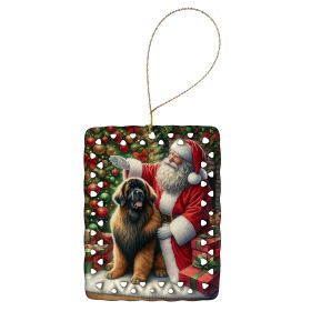 Leonberger and Santa Claus Porcelain Ornament Christmas Tree Hanging Decorations for Home Christmas Holiday, Rectangle, Gift, Multicolor