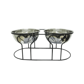 YML Wrought Iron Stand with Double Stainless Steel Feeder Bowls (size: medium)