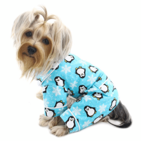 Penguins & Snowflake Flannel PJ with 2 Pockets (Turquoise) (Color: Turquoise, size: L)