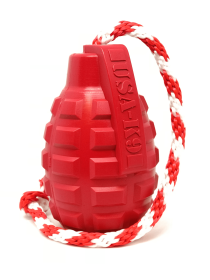 USA-K9 Grenade Durable Rubber Chew Toy, Treat Dispenser, Reward Toy, Tug Toy, and Retrieving Toy (Color: Red, size: XL)