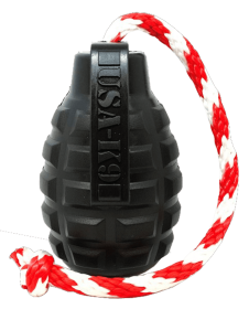 USA-K9 Grenade Durable Rubber Chew Toy, Treat Dispenser, Reward Toy, Tug Toy, and Retrieving Toy (Color: Black, size: XL)