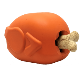 MKB Roasted Turkey Durable Rubber Chew Toy & Treat Dispenser (Color: Orange, size: large)