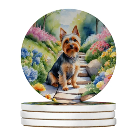 Silky Terrier Spring Path Large Sandstone Coasters Pack Of 4 Absorbent Round Coasters Decor Gifts For Men Or Women, 4 In, Multicolor (Option: Style10)