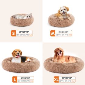 24 Inch Anti-Slip Round Fluffy Plush Faux Fur Cat Bed, Fits Up To 25 Lbs Pets (Option: Brown M)