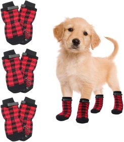 Chrismas Anti-Slip Dog Socks; Waterproof Paw Protectors with Reflective Straps Traction Control for Indoor & Outdoor Wear; 4pcs (colour: Red, size: L (4 pieces))