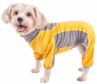 Pet Life Active 'Warm-Pup' Heathered Performance 4-Way Stretch Two-Toned Full Body Warm Up (Color: Orange, size: large)