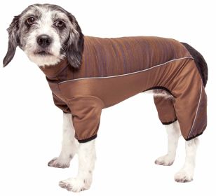 Pet Life Active 'Chase Pacer' Heathered Performance 4-Way Stretch Two-Toned Full Body Warm Up (Color: Brown, size: X-Small)