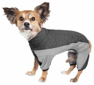 Pet Life Active 'Chase Pacer' Heathered Performance 4-Way Stretch Two-Toned Full Body Warm Up (Color: Black, size: medium)