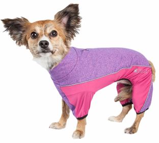 Pet Life Active 'Chase Pacer' Heathered Performance 4-Way Stretch Two-Toned Full Body Warm Up (Color: purple, size: medium)