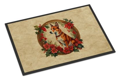 Basenji Christmas Flowers Doormat Front Door Mat Indoor Outdoor Rugs for Entryway, Non Slip Washable Low Pile, 24H X 36W (Default: Default)