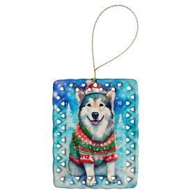 Alaskan Malamute Christmas Porcelain Ornament Christmas Tree Hanging Decorations for Home Christmas Holiday, Rectangle, Gift, Multicolor (Default: Default)